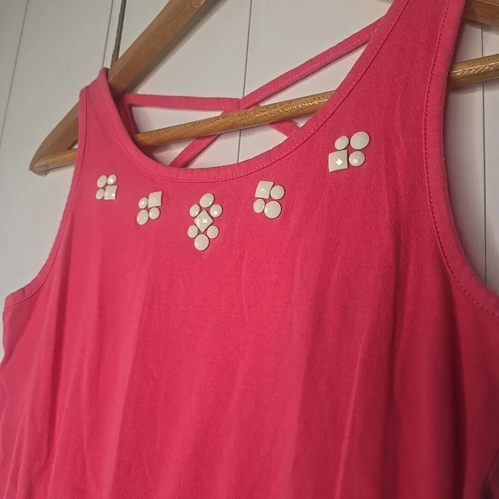 Gymboree‎ Pink Leopard Print Embellished Tank Dress Girls Size 12 Casual Summer